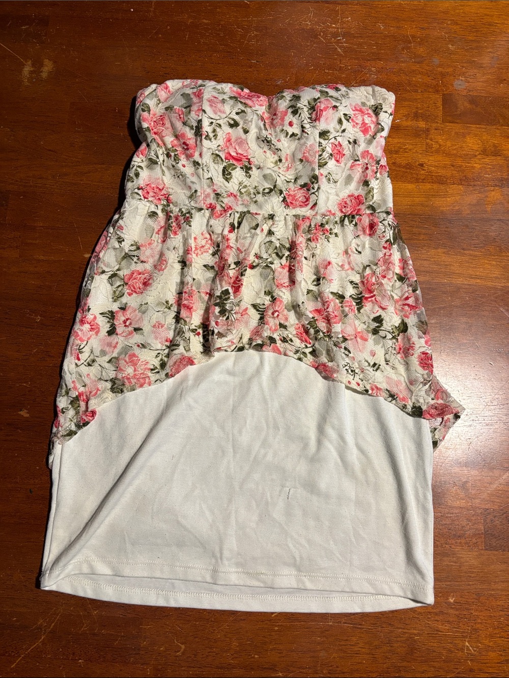 Fashion Magazine Pink Floral Strapless High-Low Dress